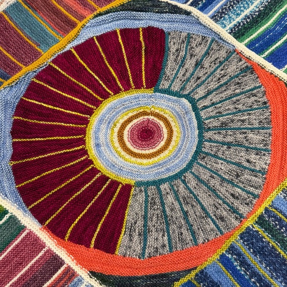 Handmade Wool Knit Lap Blanket Throw 36”x36”Patchwork Boho Decor Artisan - Picture 5 of 8